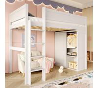 Cama infantil litera 90x200 cm Armario Espacio de almacenamiento Espacio abierto bajo la cama Estructura de cama de madera de pino Somier Blanco 90x200 cm blanco