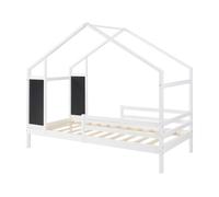 Cama infantil lorenskog en forma de casa pino con reja 90x200cm blanco [en.casa]