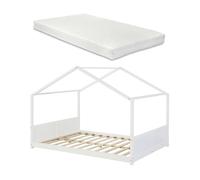 Cama infantil simo en forma de casa con colchón 120x200cm - blanco [en.casa]
