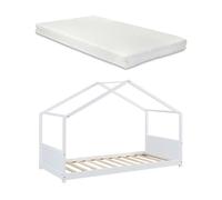 Cama infantil simo en forma de casa con colchón 90x200cm - blanco [en.casa]