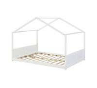 [en.casa] Cama para Niños Niñas Estilo Montessori Cama Infantil con Somier Estructura en Forma de Casa para Descansar Soñar máx. 180 kg Madera de Pino 120 x 200 cm - Blanco