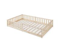 [en.casa] Cama para Niños Tanna Cama Infantil de Estilo Montessori con Somier y Barandilla de Protección Madera Pino 120 x 200 cm - Natural