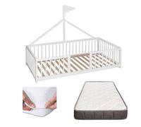 Cama infantil tipi 140x70 apache wonderland de madera de haya y color blanco + colchón morfeo + protector colchón 144 cm