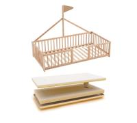 Cama infantil tipi 140x70 tipo montessori apache wonderland de madera de haya y color nature + colchón sanitario ternum 34 cm