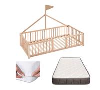 Cama infantil tipi 140x70 tipo montessori apache wonderland de madera de haya y color nature + colchón morfeo + protector colchón