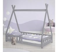 Cama infantil tipi diseño india casita gris madera niños de cuento 160x80cm