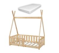 Cama infantil tipi helsingborg con reja de seguridad y colchón pino 140x70cm - natural [en.casa]