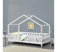 Cama Infantil Treviolo con Diseño de Casa y Protección Anticaídas, en Madera de