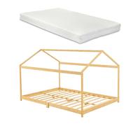 Cama infantil vindafjord en forma de casa con colchón bambú 140 x 200 cm - color natural [en.casa]