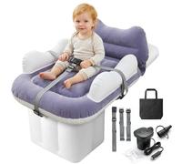 Cama inflable para avión, extensor de asiento para niños con portavasos, diseño ajustable de doble cámara, cama de viaje portátil con bomba de mano y bolsa de transporte, se adapta a la mayoría de
