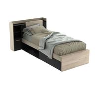 Cama juvenil life con cabecero color roble kronberg y negro 90x190-200 cm