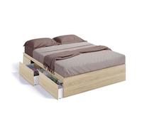 Habitdesign Estructura de Cama con 4 Cajones, 156x196x37 (AnchoxFondoxAlto-en cm), Estructura de Cama Doble Color Roble, Modelo Kendra (Sin Somier)