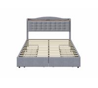 Cama king de lino gris claro tapizada 4 cajones con 2 tomas usb (160*200 cm) emphut light grey king