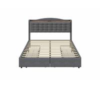 Cama king size en lino gris con tapizado y 4 cajones con 2 puertos usb (160*200 cm) emphut dark grey king