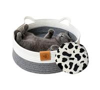 Cama lavable para gatos, cuerda de algodón lavable tejida con alfombrilla, cesta redonda para perros pequeños, para gatitos, conejos, perros pequeños, almacenamiento de aperitivos, dormitorio, sala de