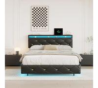 Cama LED de 2 personas, cama LED 140 x 200 con cabecera de cama ajustable Cama doble acolchada efecto de suspensión tela de poliuretano marco de cama acolchado adulto (C negro, 140 x 200 cm)