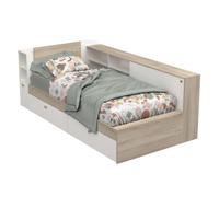 Miroytengo Cama Life con Almacenaje Dormitorio Juvenil Blanco y Roble Kronberg 90x190-200 cm
