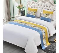 Cama Ligera de Lujo con Dos Colores y Rayas con patrón de Hojas, Camino de Cama tamaño King para hogar y Hotel, cubrecama Decorativo y Anti Polvo Dormitorio-D||1 Pillowcases(50x50cm)