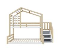 Cama litera de madera con diseño de ventana 90L x 200AN cm, con escalera con almacenamiento,sin colchón, 253x146x209 cm, Natural