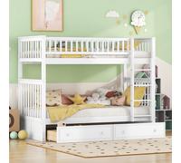 Cama litera para niños 90x200cm, Cama infantil alta con protección anticaída y cajones, Cama individual convertible, Estructura de cama con escalera y somier de láminas 205x95x160 cm blanco