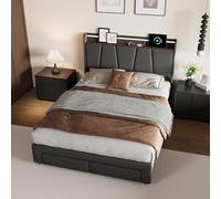 Cama Matrimonio 140x190,Cama Tapizada con Led Cama con Almacenaje y Cabecero Cama Canape Estructura Double Bed Cama140x190 HidráUlica Camas Juvenil Doble,lino,sin colchón (Gris oscuro, 140x190cm)