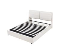 Cama matrimonio lunner somier abatible + colchón 140x200cm - beige [en.casa]