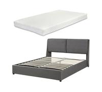 Cama matrimonio lunner somier abatible + colchón 140x200cm - gris oscuro [en.casa]