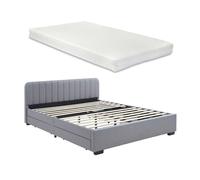 Cama matrimonio nofrenna 4 cajones tapizada lino + colchón 140x200 cm gris [en.casa]