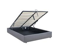 [en.casa] Cama Matrimonio NOLA Canapé Abatible con Somier Espacio de Almacenamiento Cama Tapizado Textil Tipo Lino MDF Contrachapado 206 x 141 x 28 cm - Gris