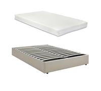 Cama matrimonio nola somier abatible lino + colchón 140x200cm beige [en.casa]