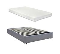 Cama matrimonio nola somier abatible lino + colchón 140x200cm gris [en.casa]