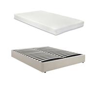 Cama matrimonio nola somier abatible lino + colchón 160x200cm beige [en.casa]