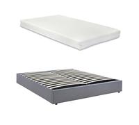 Cama matrimonio nola somier abatible lino + colchón 180x200cm gris [en.casa]