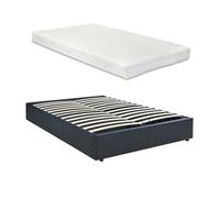 Cama matrimonio nola somier abatible polipiel + colchón 140x200cm negro [en.casa]