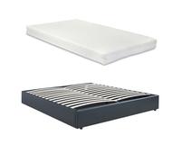 Cama matrimonio nola somier abatible polipiel + colchón 160x200cm negro [en.casa]