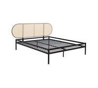 Cama metálica linköping cabecero ovalado 160x200cm negro / efecto ratán [en.casa]