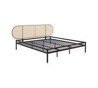Cama metálica linköping cabecero ovalado 180x200cm negro / efecto ratán [en.casa]