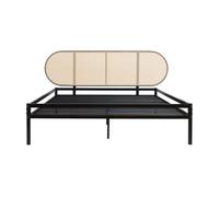 Cama metálica linköping cabecero ovalado + colchón 160x200cm negro / efecto ratán [en.casa]
