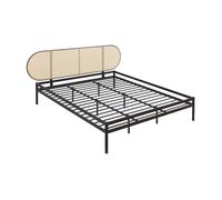 Cama metálica linköping cabecero ovalado + colchón 180x200cm negro / efecto ratán [en.casa]
