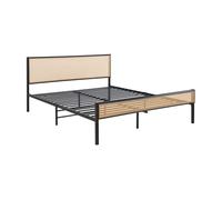 Cama metálica linköping cabecero rectangular 160x200cm negro / efecto ratán [en.casa]
