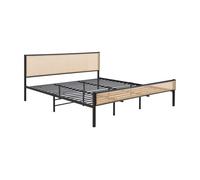 Cama metálica linköping cabecero rectangular 180x200cm negro / efecto ratán [en.casa]