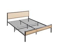 Cama metálica linköping cabecero rectangular + colchón 160x200cm negro / efecto ratán [en.casa]