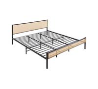 [en.casa] Cama Metálica Linköping Cama Doble con Colchón 180 x 200 cm Cabecero Rectangular en Efecto Ratán y Somier Resistente a los Arañazos Acero Mimbre Sintético - Negro Mate
