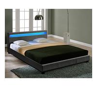 Cama moderna de tela, LED - cama de matrimonio 180x200cm - gris oscuro