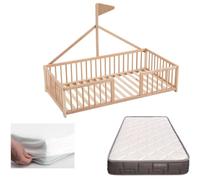 Cama Montessori 140 × 70 cm de Madera de Haya, Incluye colchón Morfeo y Funda Impermeable, Modelo Apache Wonderland, Color Natural CoolDreams