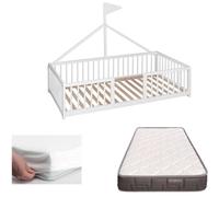 Cama Montessori 140x70. Cama Infantil con colchón Infantil Top Ventas Morfeo y Protector de colchón. Cama de Madera de Haya - Apache Wonderland Blanca CoolDreams