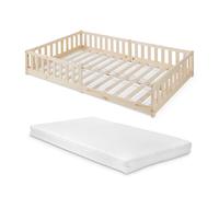 Cama montessori infantil tanna con barandilla y colchón 120x200cm natural [en.casa]