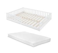 Cama montessori infantil tanna con barandilla y colchón 140x200cm blanco [en.casa]