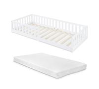 Cama montessori infantil tanna con barandilla y colchón 90x200cm blanco [en.casa]
