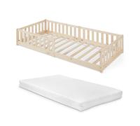 Cama montessori infantil tanna con barandilla y colchón 90x200cm natural [en.casa]